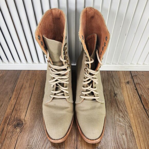 VINTAGE Colin Stuart Womens Size 8 Beige Lace Up Boho Combat Canvas Boots Chile - Picture 11 of 14